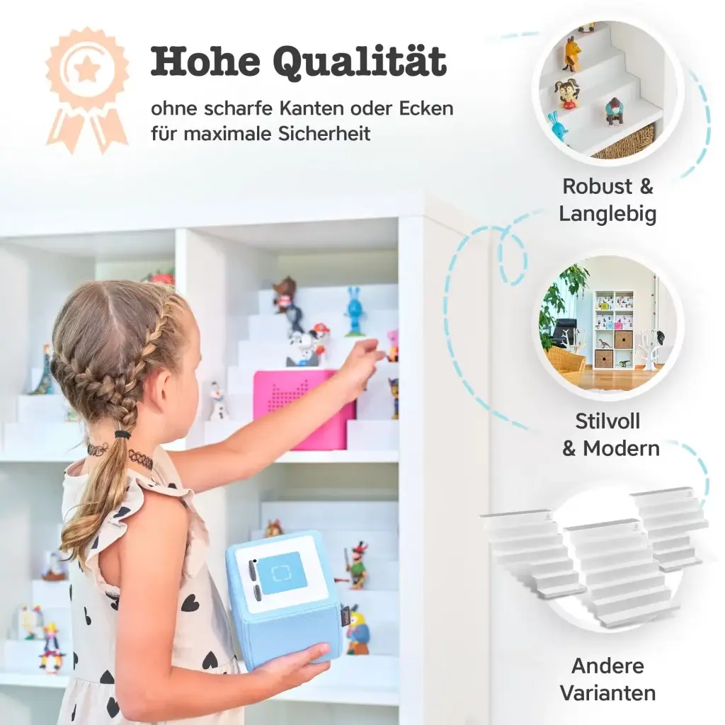 Bild, dass den hohen Qualitätsstandard von dem Tonie Regal als IKEA KALLAX Einsatz von Traumbaum zeigt.